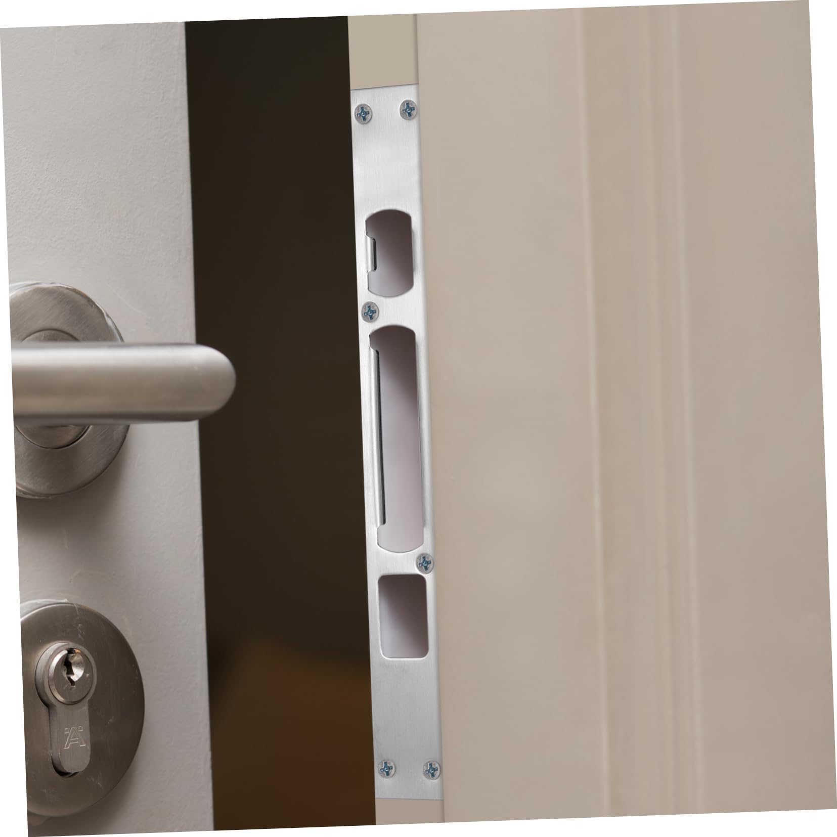 Lurrose 9 Ensembles Gâche De Porte Noire Frapper Plaque De Recouvrement De Trou De Porte Plaque De Verrouillage De Porte Intérieur Acier Inoxydable Silver 2 Pièces * 9