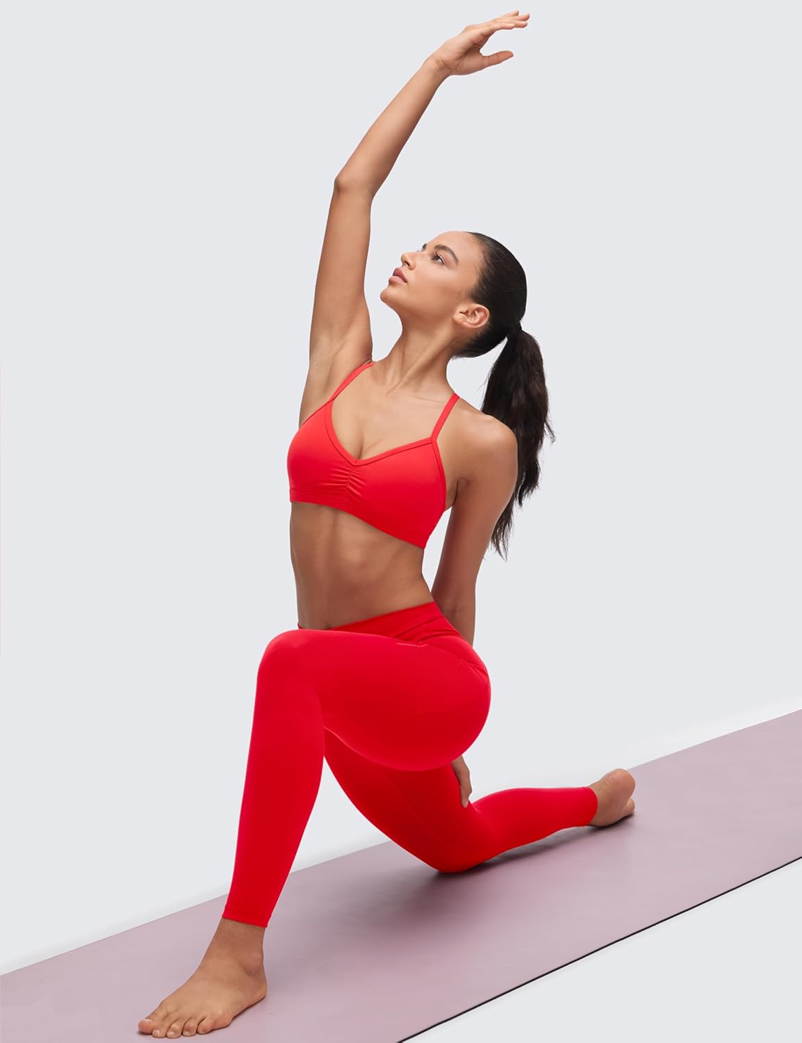 CRZ YOGA Butterluxe Ruched Sports Bras for Women - V Neck Spaghetti Thin Strap Y Back Wireless Padded Yoga Crop Top - Image 3