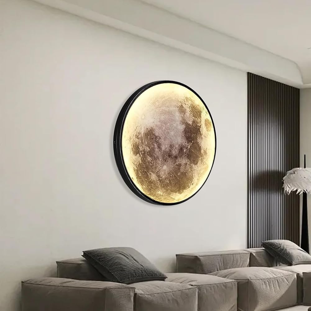 Mond LED Wandleuchte Innen Dimmbar Mond Wandlampe mit Stecker Kabel Mondlampe Schalter Runde Deko Lampe Wand Nachttischlampe Fernbedienung, Nachtlichtmodus und Speicherfunktion Wandbeleuchtung