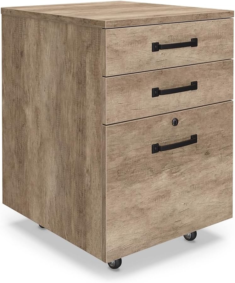 NBF Walnut Wood Locking File Cabinet with Storage Drawers for Office