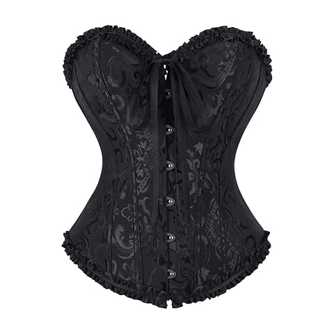 frawirshau Womens Lace Up Boned Overbust Corset Bustier Lingerie Bodyshaper Top