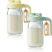 Vista 17 de Jarra de vidrio de 32 onzas con tapa y boquilla de vertido en forma de V, jarra de leche materna de 1 cuarto de galón, doble a prueba de fugas