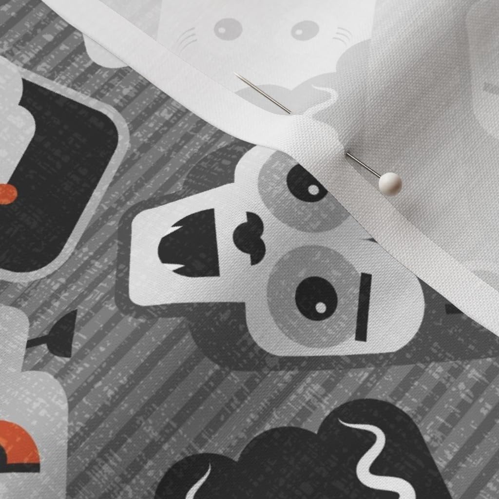 Spoonflower Fabric - Halloween Spooky Retro Kids Frankenstein Vampire Monster Grayscale Printed on Petal Cotton Fabric by the Yard - Sewing Quilting Apparel Crafts Decor