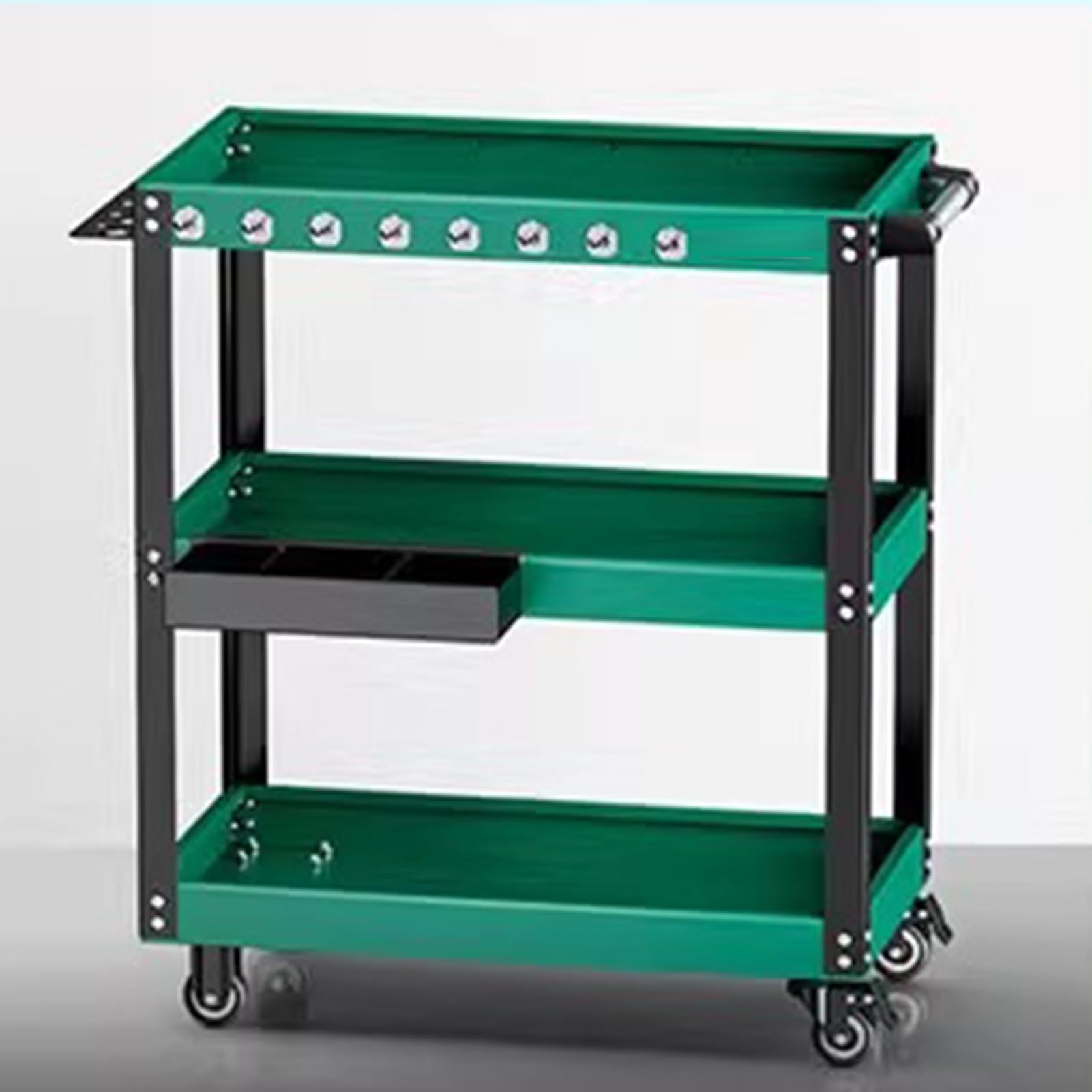 Carro de Herramientas con Ruedas de Tres Niveles, Banco de Trabajo con Ruedas y Estante para Herramientas, Adecuado para talleres de reparación de almacenes (Verde, 70x35,5x76 cm).