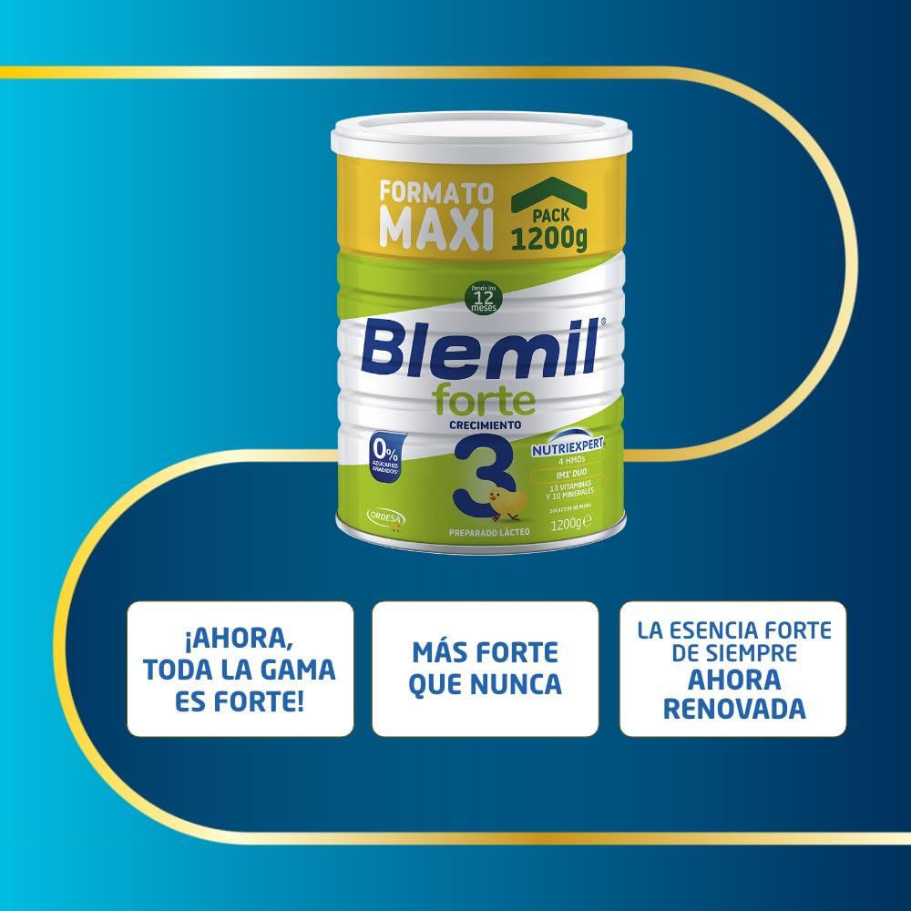 Blemil 3 Crecimiento 0% Azúcares Añadidos 3PACK | 3 botes de 1200g | Preparado Lácteo en polvo para Niños de 1 a 3 Años - Amazon Exclusive