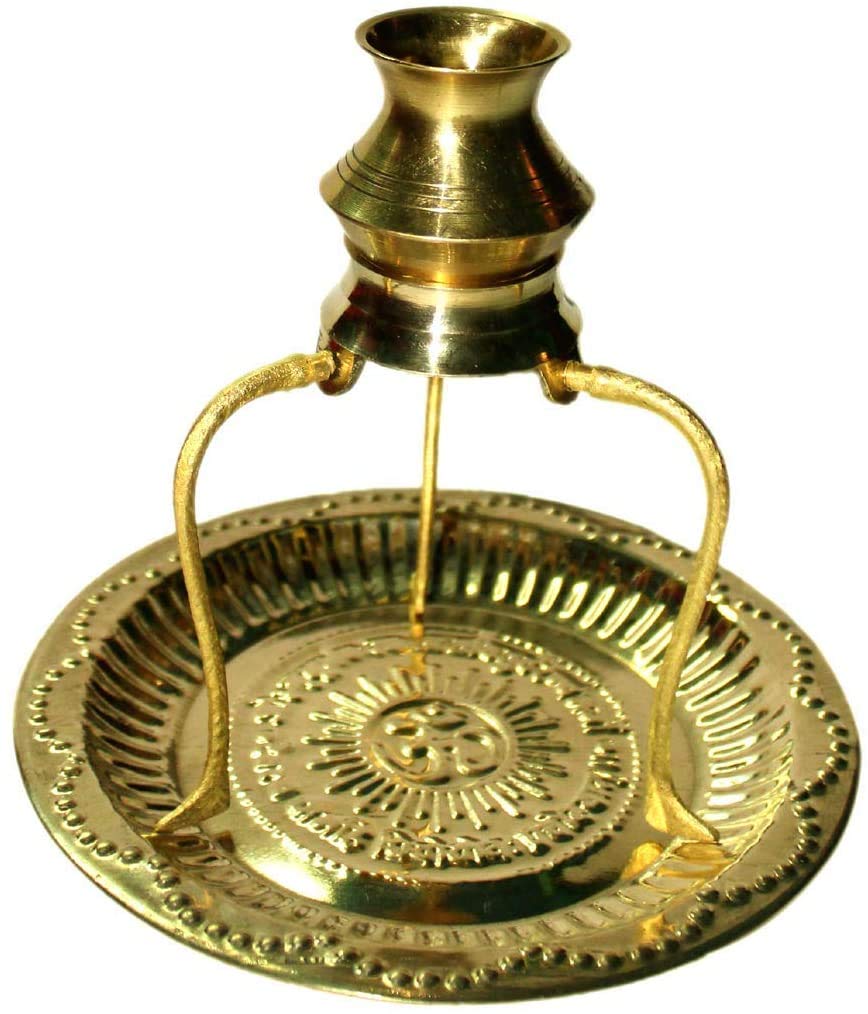 Exclusive Global Beautiful 5.5" Brass Pooja Plate Thali Shivling Stand & Abhishek Lota Home Temple Puja