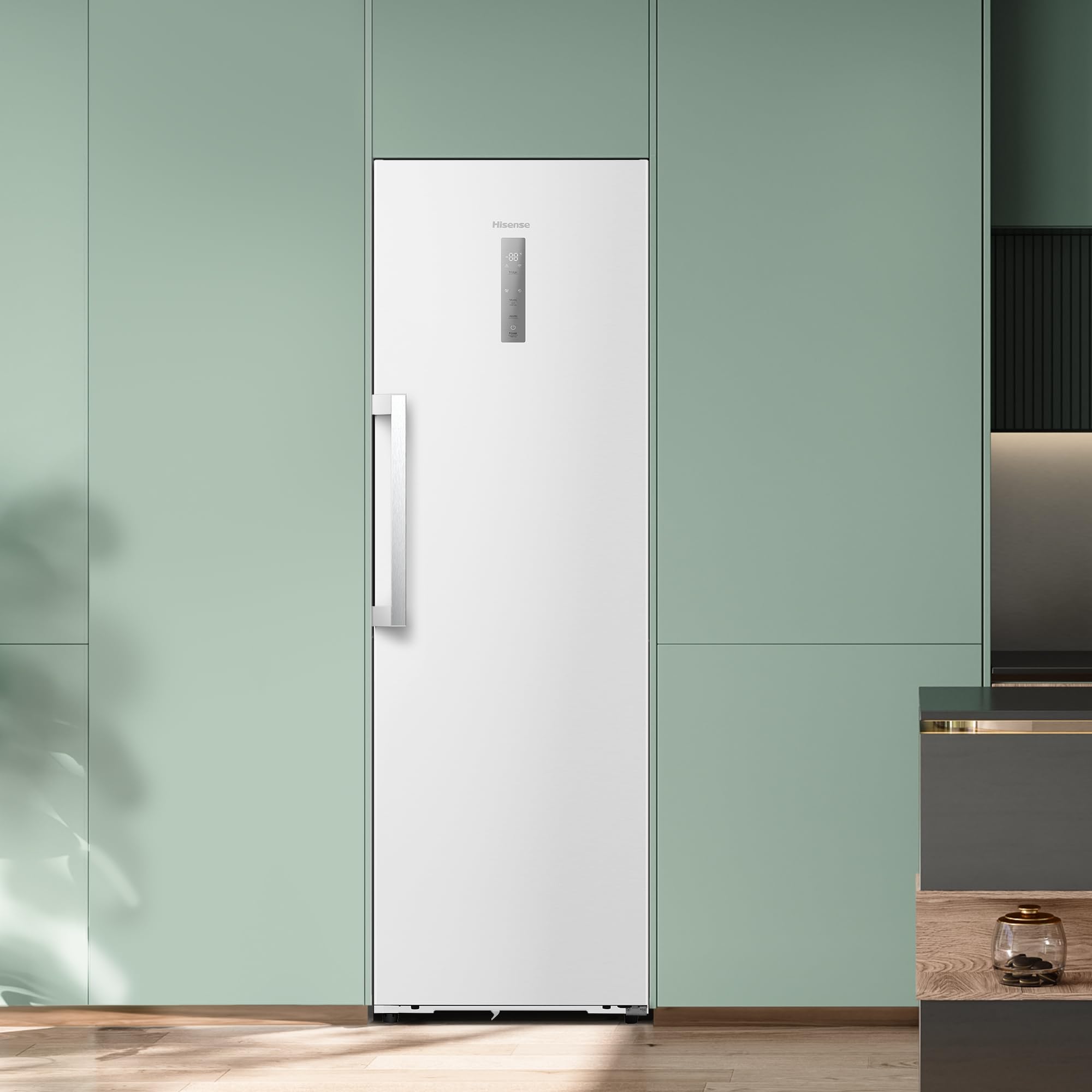 Hisense RL3K370SEWE1 - Frigorífico 1 puerta Total No Frost, Kitchen Fit, 372L, Alto 186cm x Ancho 60cm, Clase E, Ventilación Inferior, Apertura de Puerta 90º - Color Blanco