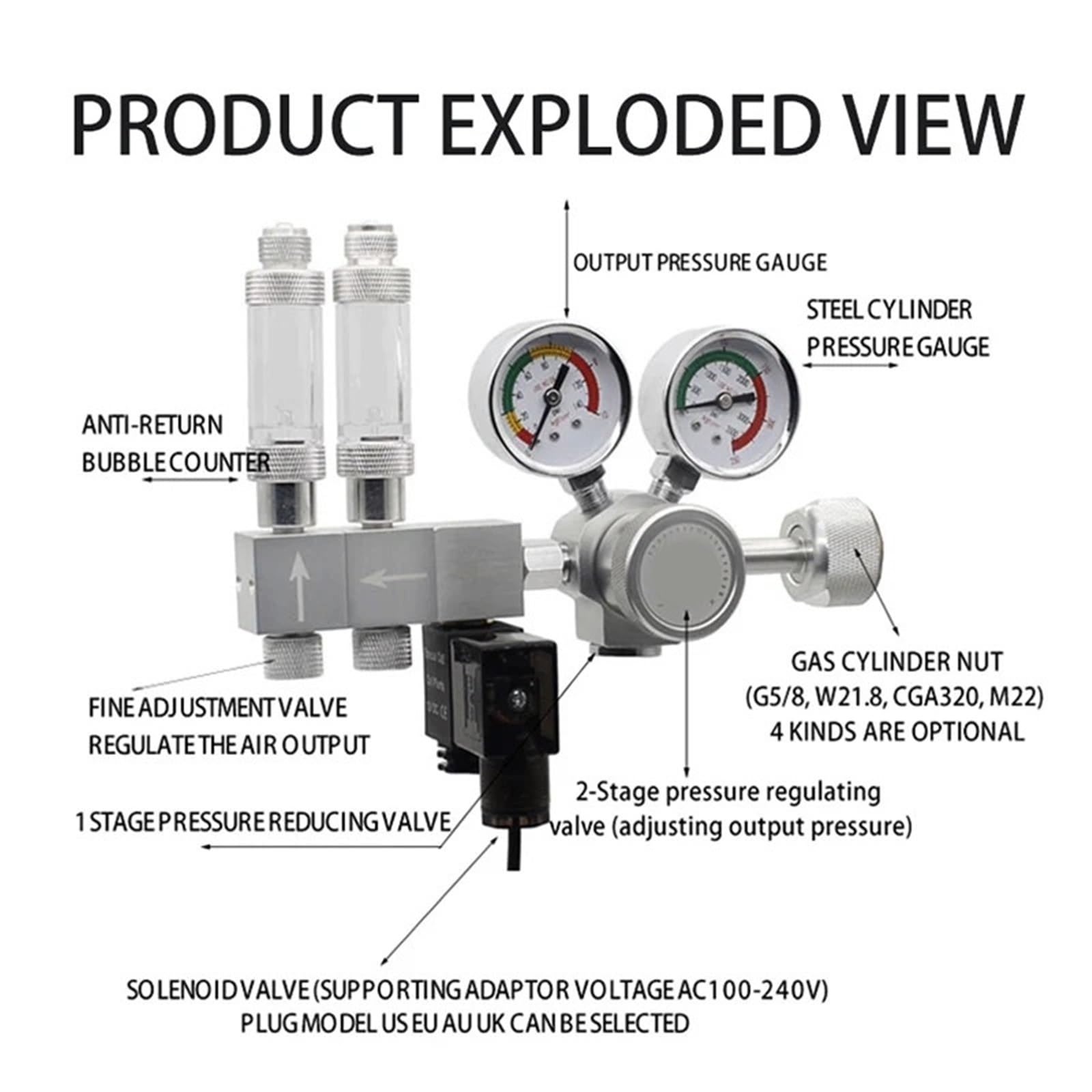 Régulateur de CO2 for Aquarium, compteur à bulles, électrovanne, contrôle du, réservoir poisson, valve réduction(1,100-240V-W21.8)