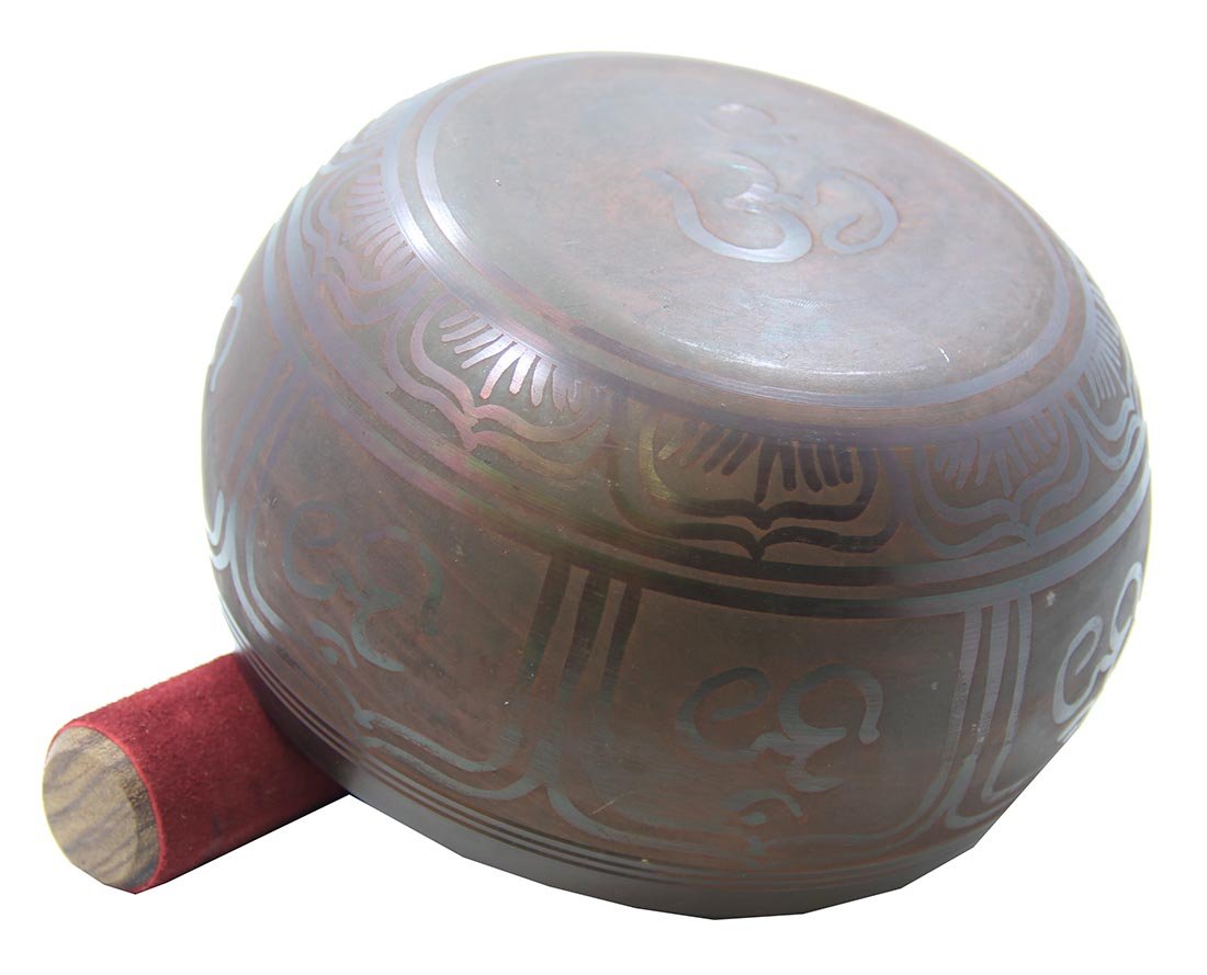 Tibetan Large 5.5 Inch Om Aum Singing Bowl Leather Mallet Silk Cushion Set