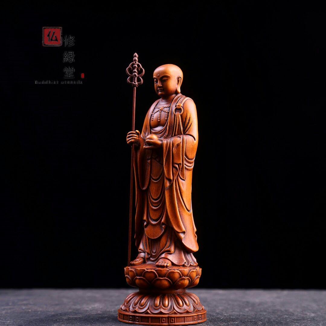 Amazon｜修縁堂極上品 木彫仏像 地蔵菩薩立像 柘植材 仏教工芸 彫刻