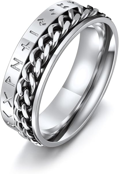 ChainsPro Edelstahl Fingerring für Herren Fingerring zum drehen Viking Rune Spinnerring Dekompressionsring Punk Viking Schmuck Hip pop Ring mit Geschenkebox für Geburtstag Valentinstag Paarstil - 1