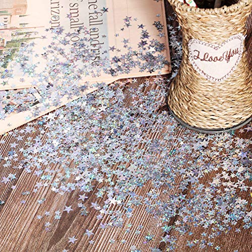 Image of Hestya Star Table Confetti, Glitter Silver, 10mm and 6mm, 60g