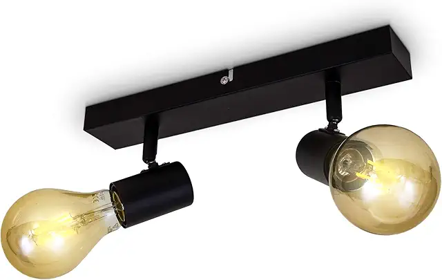Plafonnier/Applique Murale Double Rétro Noir, 2 Spots Orientables E27, 60W Max