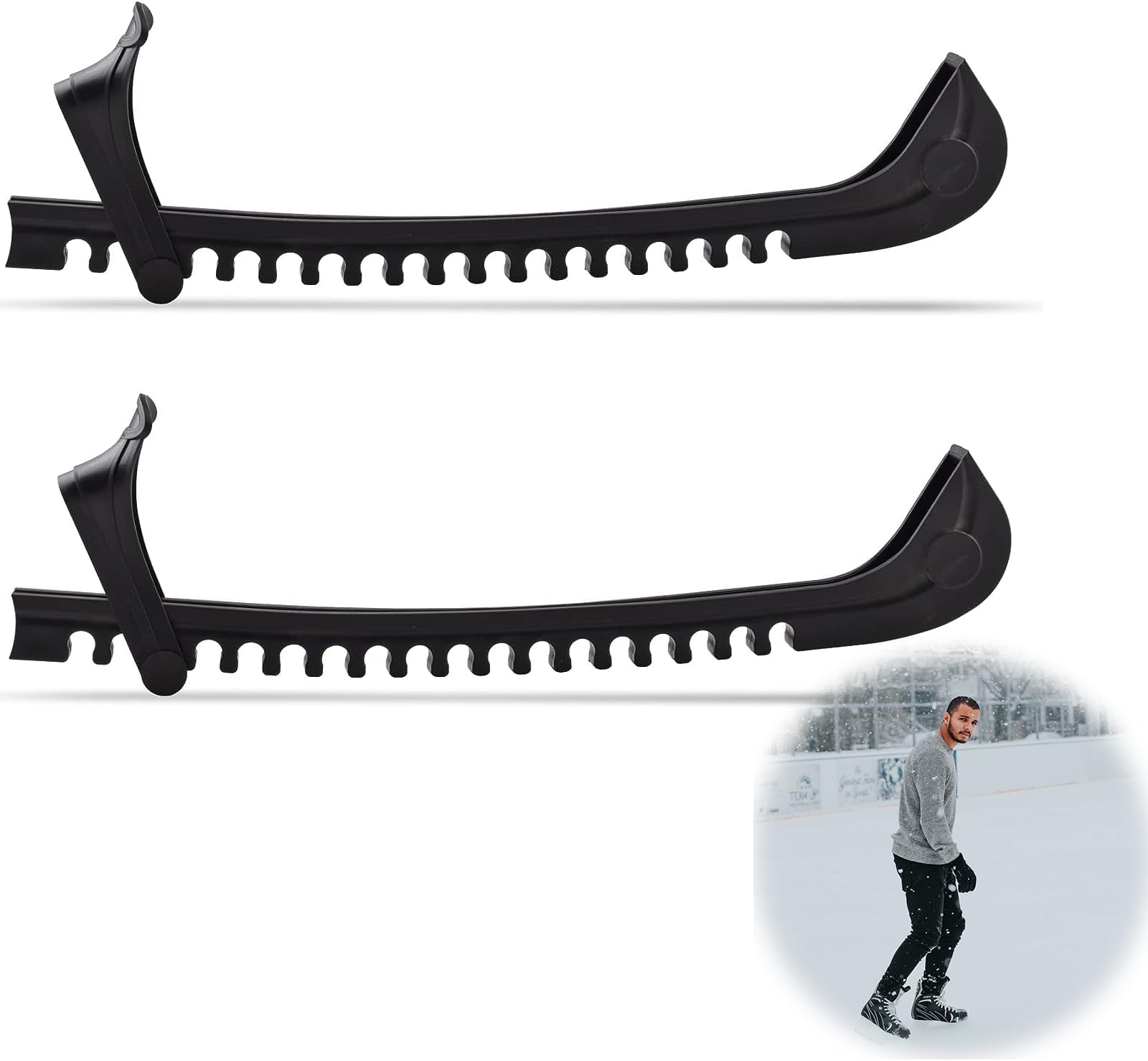 Vokowin Ice Skate Guards Ice Skate Blade Covers Skate Blade Protector, Skating Blade Walking Cover 1 Pair of Adjustable Skate Guards for Hockey or Figure Skating (Black) (K294-1)