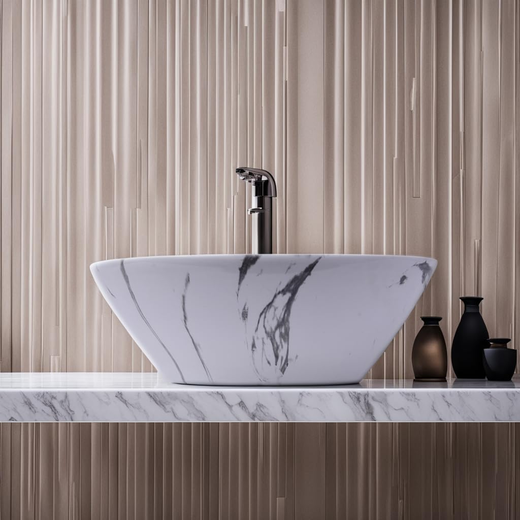 NEXIS Designer Ceramic Wash Basin For Bathroom | Over Counter Bathroom Basin | Counter Top Bathroom Sink | Wash Basin For Restaurant, Hotel (16 x 13 x 5 Inch) (White N Grey) 1