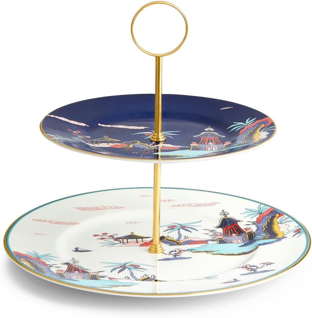 Wedgwood Wonderlust Cake Stand Two-Tier Blue Pagoda