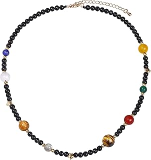 جويفر قلادة شوكر للنساء من ذا ايت بلانيتس جارديان ستار العقيق الاسود كريستال احجار كريمة علاجية على شكل مجرة 16 انش + 2 .