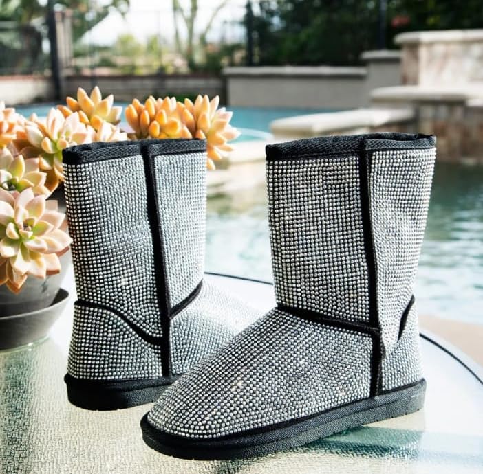 Forever Link Ann-20k Girl's Rhinestone Studded Faux Shearling Lined Mid Calf Winter Boot3