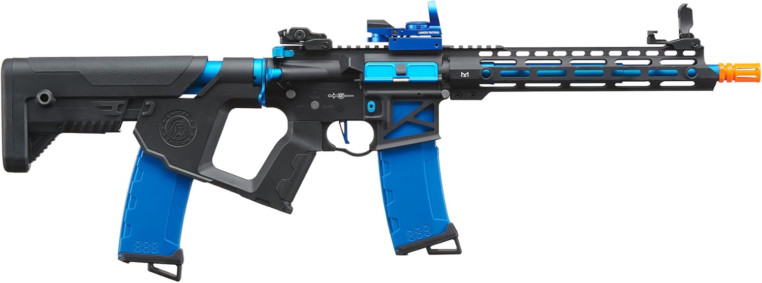 Lancer Tactical Proline Enforcer Bluebird Skeleton Steel Airsoft AEG Adjustable Stock w/Fast Trigger & Mosfet (Red Dot & Two Magazines Included)