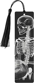 Abstract X-Ray Skull Skeleton Playing Guitar Metal Bookmarks Handmade Double-Sided Printed Book Marks Page Markers with Black Tassels Book Accessories Gift for Book Lovers Women Men