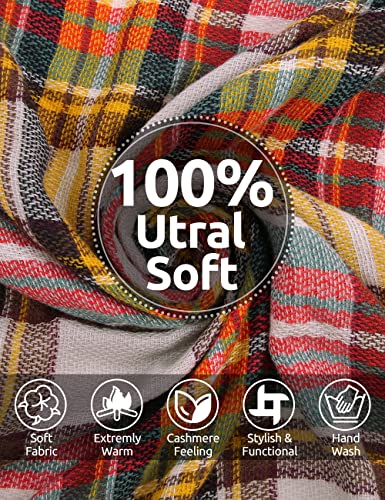 Bess Bridal Women's Plaid Blanket Winter Scarf Warm Cozy Tartan Wrap Oversized Shawl Cape (One Size, Yellow)