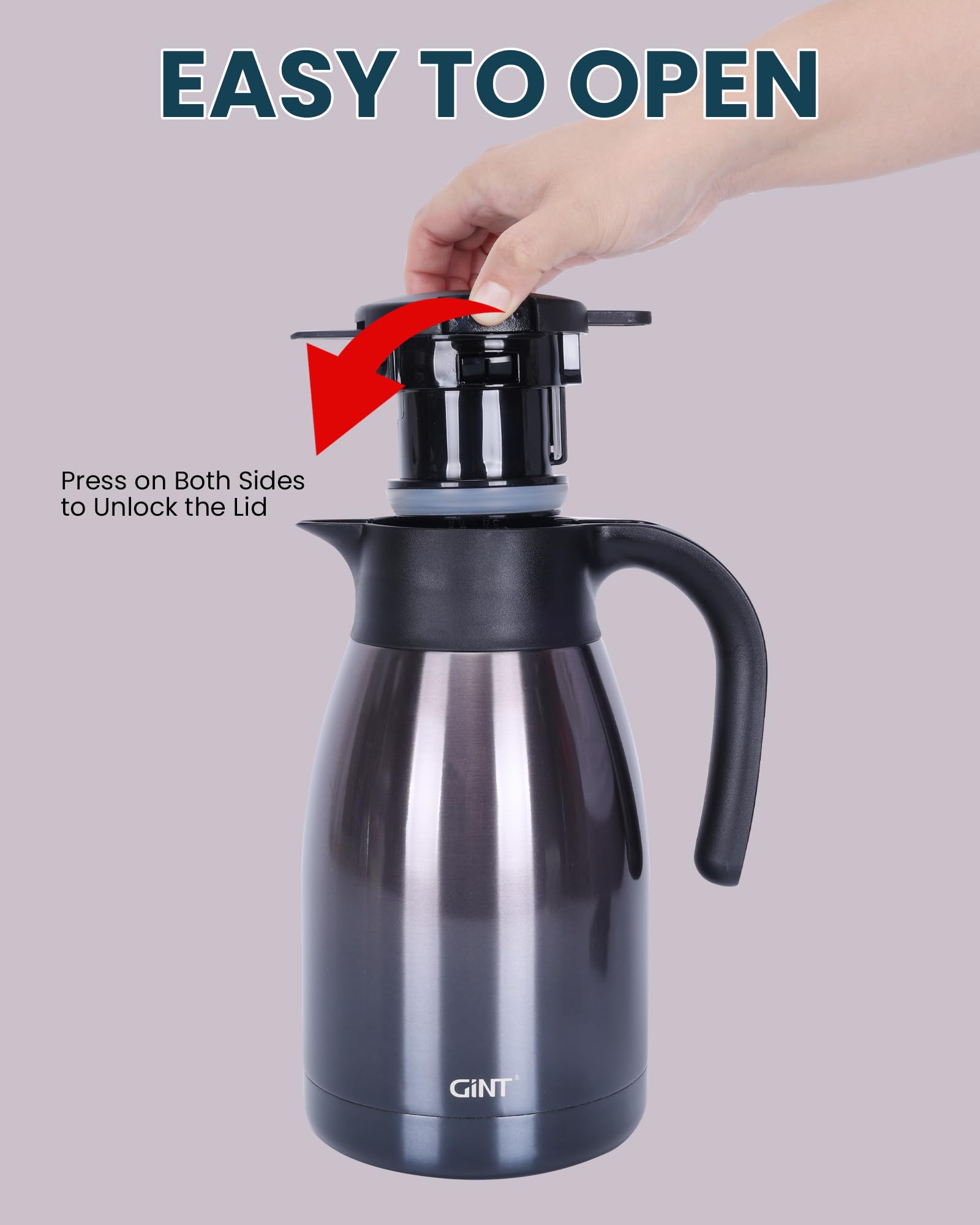 GiNT Isolierkanne Edelstrahl Quick Tip Verschluss Grip Vacuum Doppelwandig Violett 1.5L…