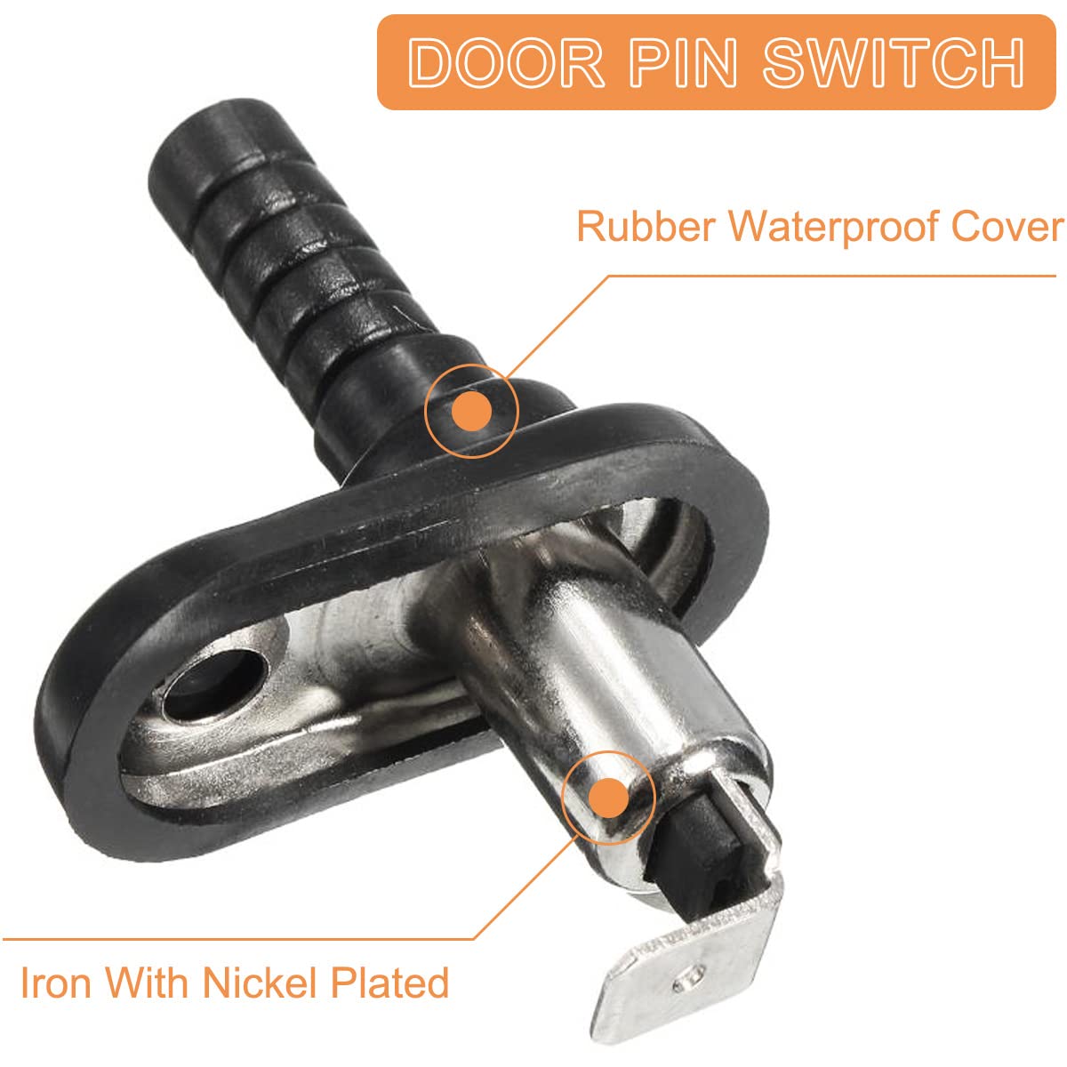 Door Jamb Switch Mount Pin Flange Light Hood for Car Truck Boat 20A 12VDC, Nickel Plated Adjustable Momentary ON Off Mounting Pins Switch with Rubber Boot, 5 PCS - Image 2