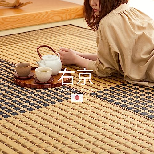 萩原 国産い草センターラグ 裏貼有 ベージュ 約191X191cm 「右京」 い草ラグ 特殊掛川織 抗カビ 抗菌 防臭 [2]