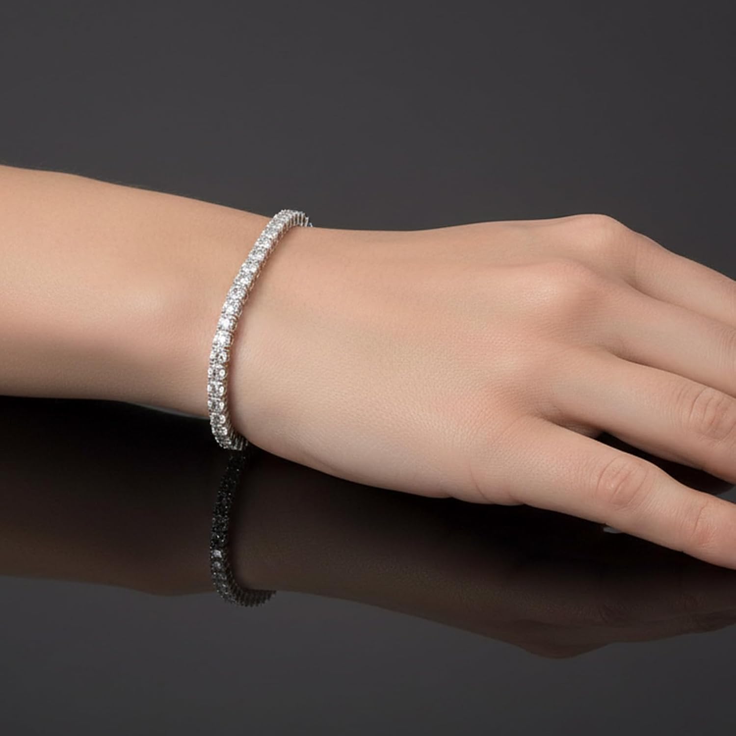 MDFUN 18K White Gold Plated 2.5mm Cubic Zirconia Classic Tennis Bracelet for Women and and Men, Size 6-8 Inch