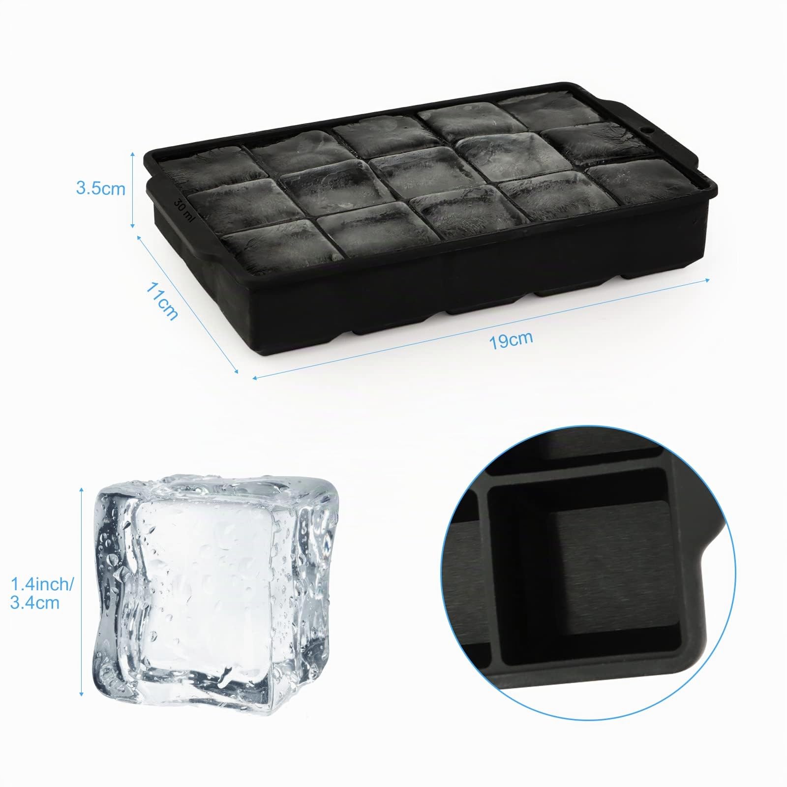 Moule à Glaçons Silicone 2 Pièces 15 Compartiments 3,5 cm Carrés pour Cocktails Whisky