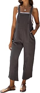 Mundoven Baggy Loose Linen Overalls for Women Dual Pockets Adjustable Straps Casual Bib Jumpsuit Suspender