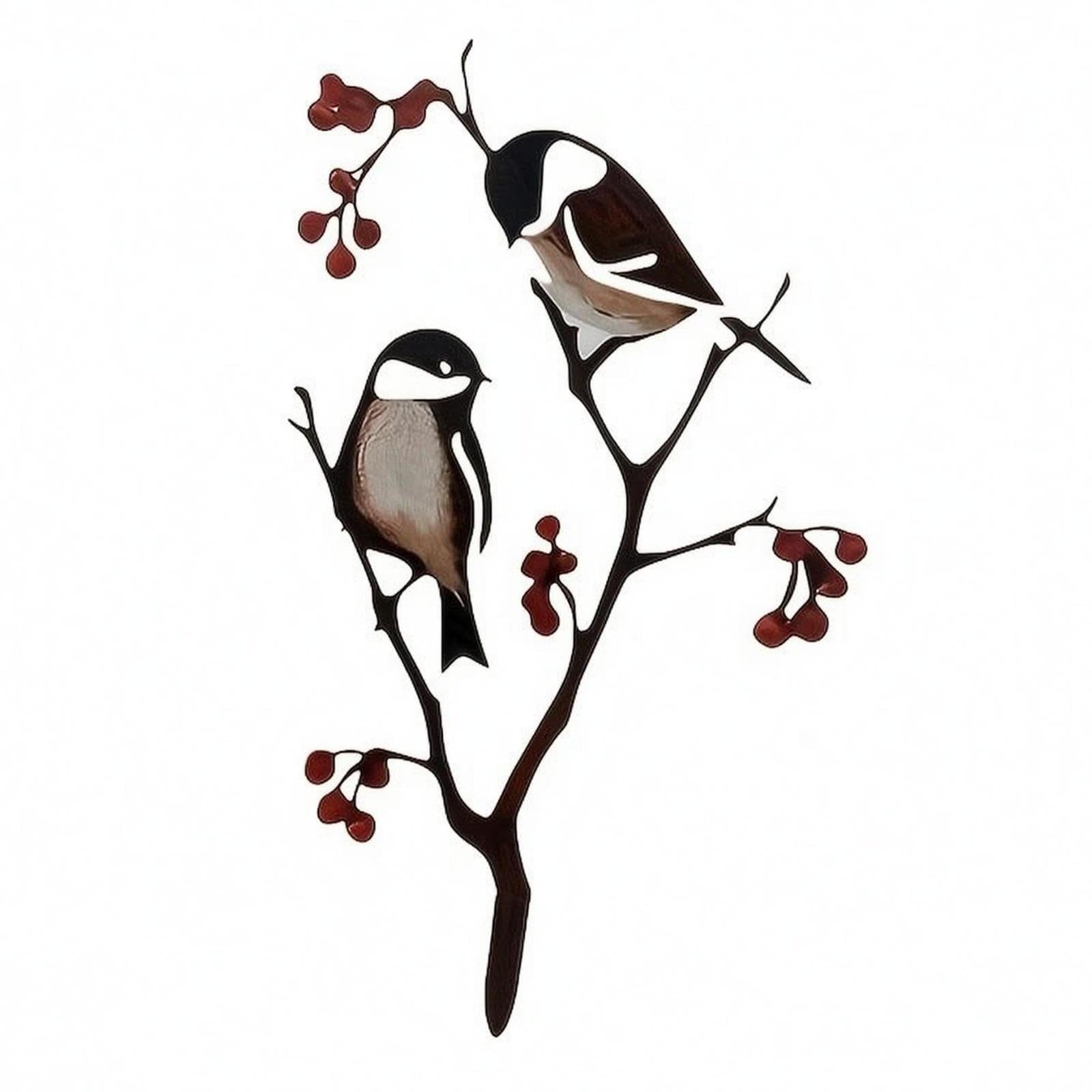 SNAPPSY Birds on Tree Branch Decorative Wall Art Ornament Red Fruit Accents Bird on Branch Wall Decor Cutout Style-image-1