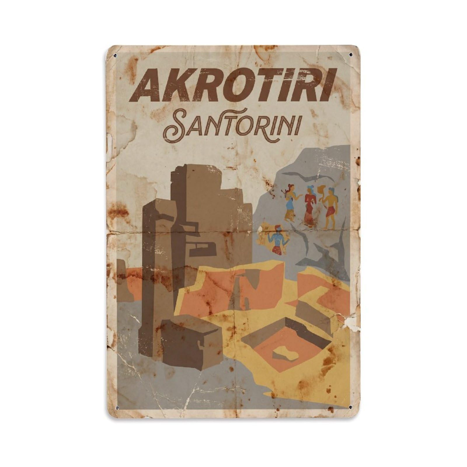 Vintage Travel Akrotiri Santorini Ruins Metal Tin Sign