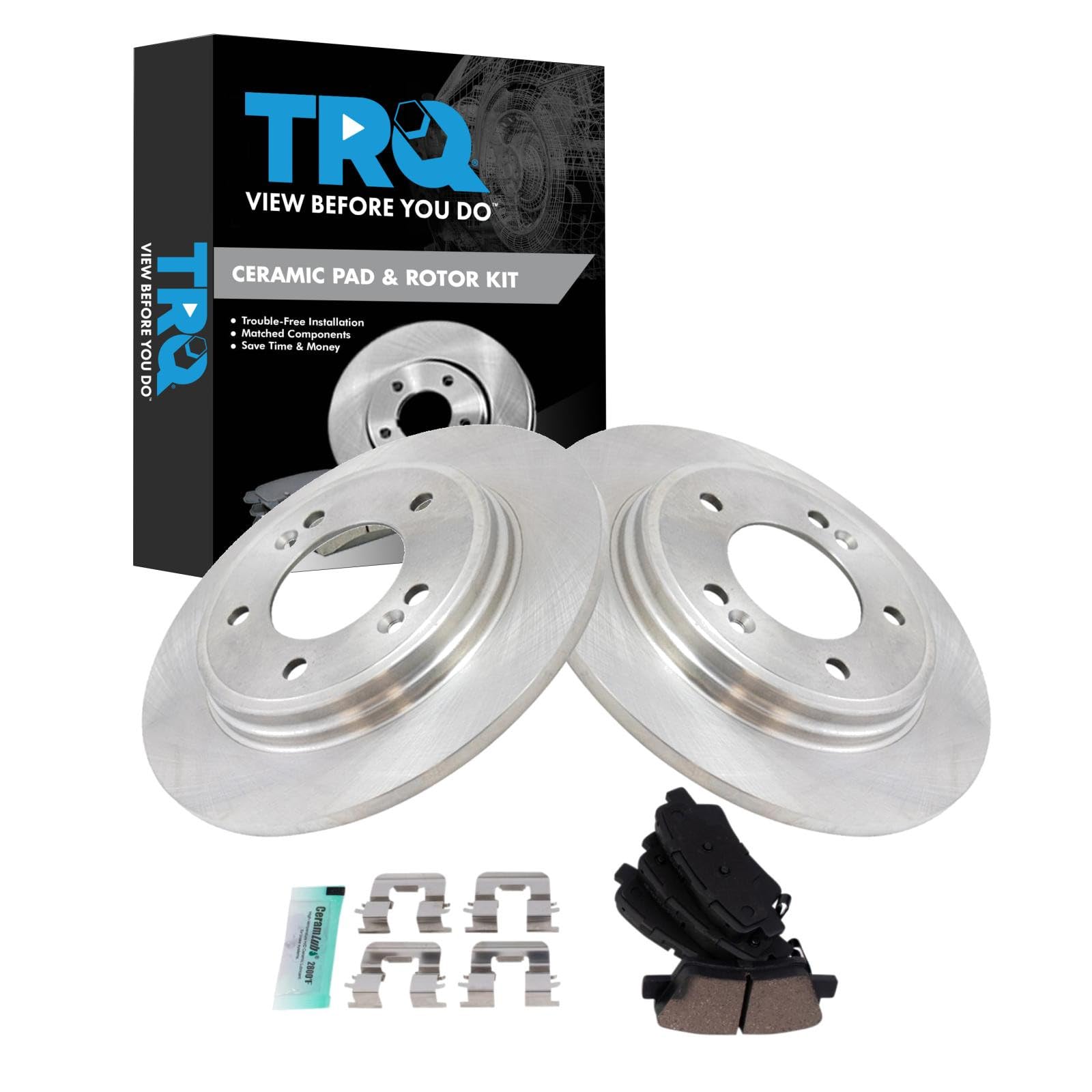 TRQ Rear Brake Pad and Rotor Set Ceramic Compatible with 2019-2021 Hyundai Veloster 2020 Kia Forte