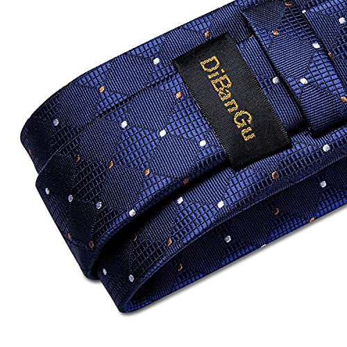 Image of DiBanGu Plaid Ties for Men Silk Checkered Necktie and Pocket Square Cufflinks Tie Clip Set with Gift Box for Wedding Business