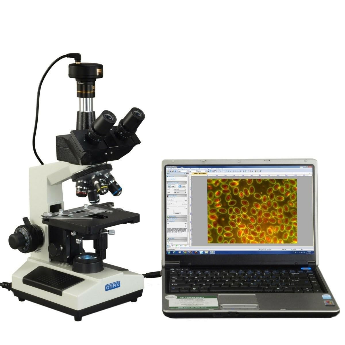 OMAX - Digital 40X-2500X Advanced Oil NA1.25 Darkfield Trinocular Compound LED Microscope + 5.0MP Camera with Measurement, Stitching, Extended Depth