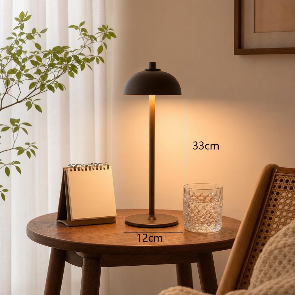 Pilz LED Tischlampe Kabellose Tischleuchte Akku Wiederaufladbare LED Dimmbar Touch Nachttischlampe Ohne Kabel Batterie Nachtlampe Pilz Lmape für Wohnzimmer Schlafzimmer (Kaffeefarbe)
