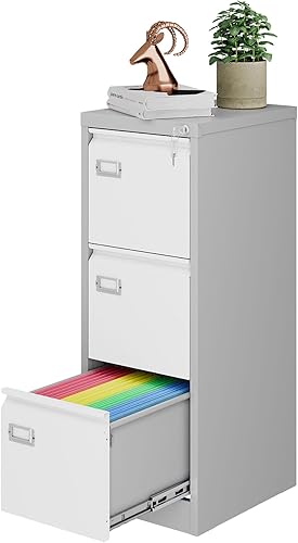 Archivador de 3 cajones con cerradura, archivadores de metal, archivador vertical de acero con cerradura para organización de oficina en casa,