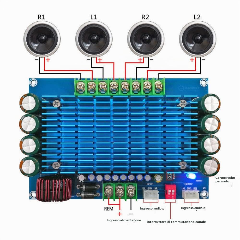 DollaTek XH-M180 50Wx4 TDA7850 Scheda Amplificatore Audio a Quattro canali DC 12V ad Alta Potenza