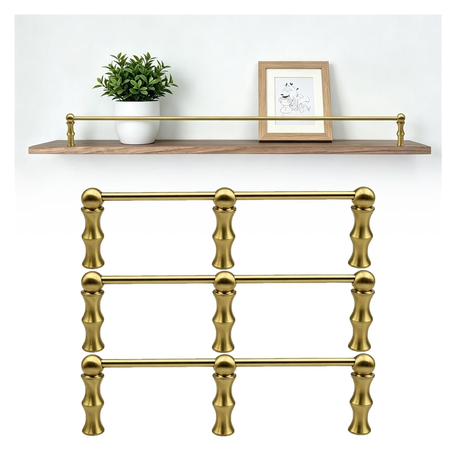 Peynir 3Pcs Metal Shelf Anti-Tipping Guardrail 1 2 Bookshelf/Pantry Cabinet Edge Organizer Rail 150 120 110 100 80 60 50Cm Custom, With Posts & Screws(,60″/152.4Cm)