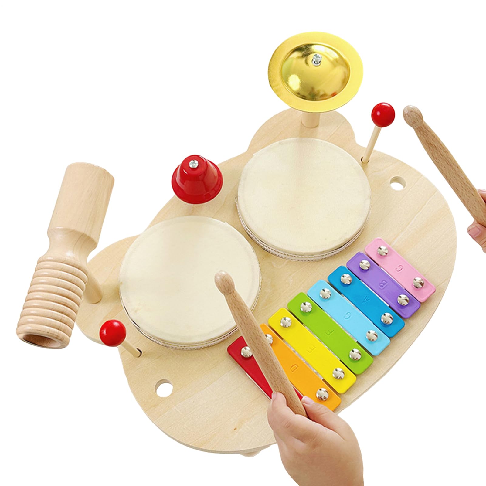 Set Di Batteria Strumento Musicale A Percussione In Legno Con Multiple | Tamburo Di Giocattolo Per Ragazzi Per Le Occasioni Di Compleanno E Natale, Per La Pratica Musicale E Il Da Tavolo,
