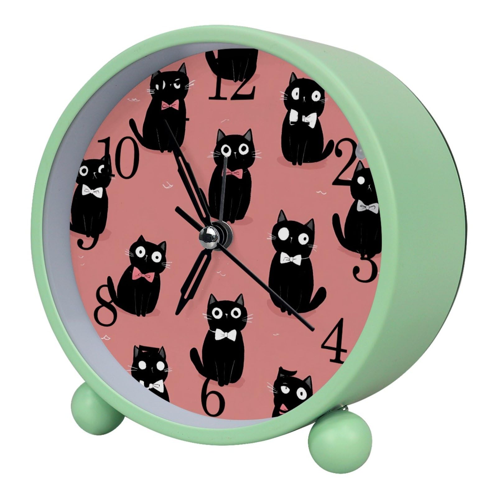 etoenbrc Cats Round Battery Operated Bedside Alarm Clocks Non-Ticking Desktop Silent Analog Alarm Clocks with Light