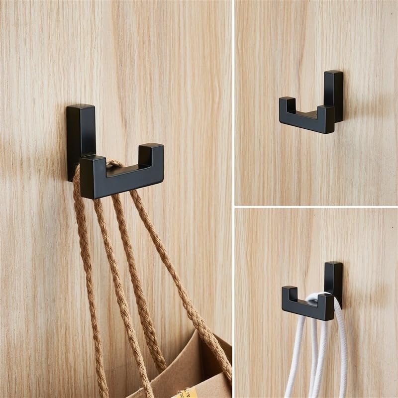 Gancho de Pared for Abrigos, 5 uds., Ganchos Dobles Negros Mate for Entrada, Cocina, baño, Gancho Resistente, Accesorios de baño (Color : 830-BK-5pcs Hooks)