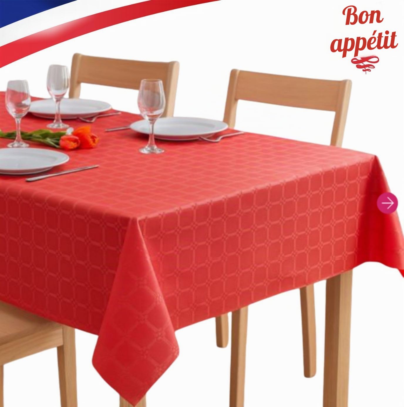 Nappe Papier Rouge Jetable | Kit Pro de 2 Rouleaux de 25 M = 50 M (166 Couverts) | Largeur 1,18 M | Papier Damassé Déperlant | Effets Lumineux | Nappe Rouge Elégante Grandes Tables de Fêtes