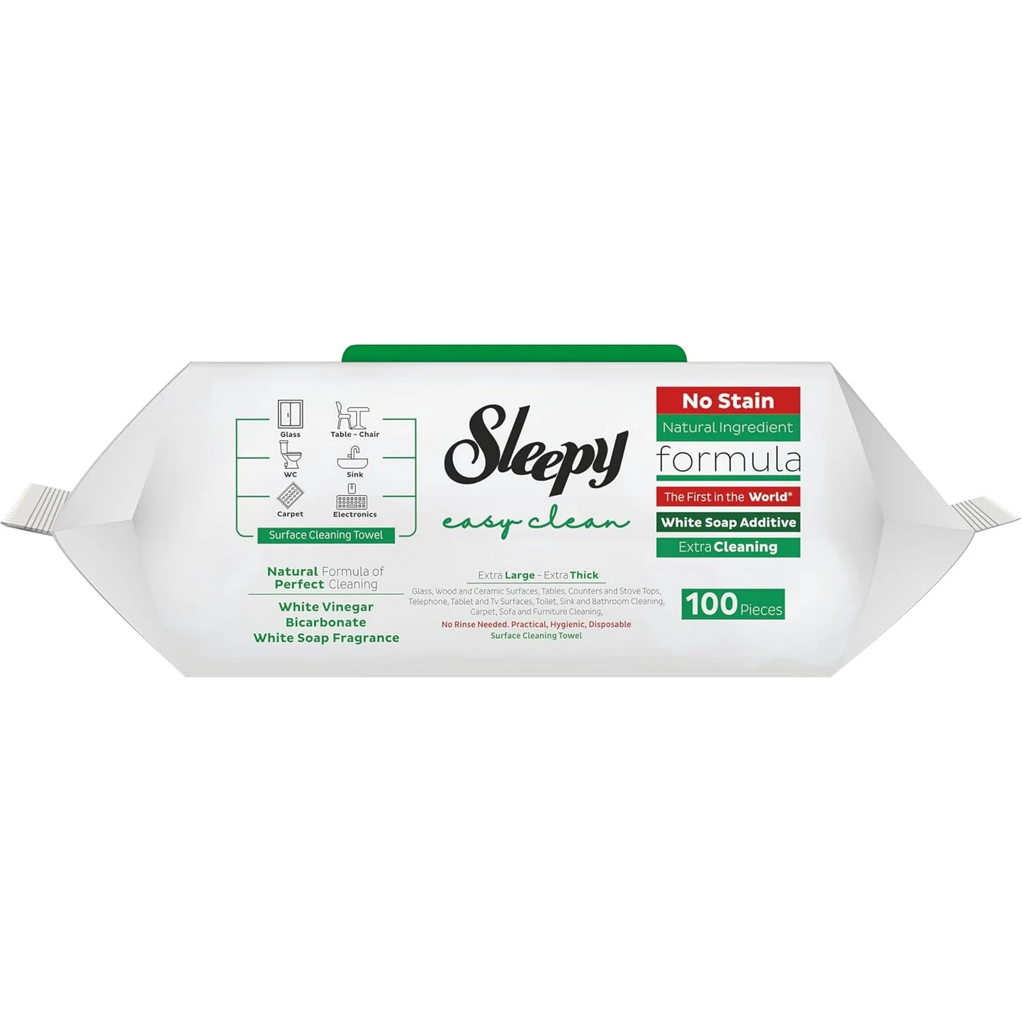 Sleepy Lot de 2, 3 et 6, lingettes nettoyantes tout usage, formule au vinaigre blanc et au bicarbonate de soude, sans produits chimiques, 100 pièces (lot de 2)