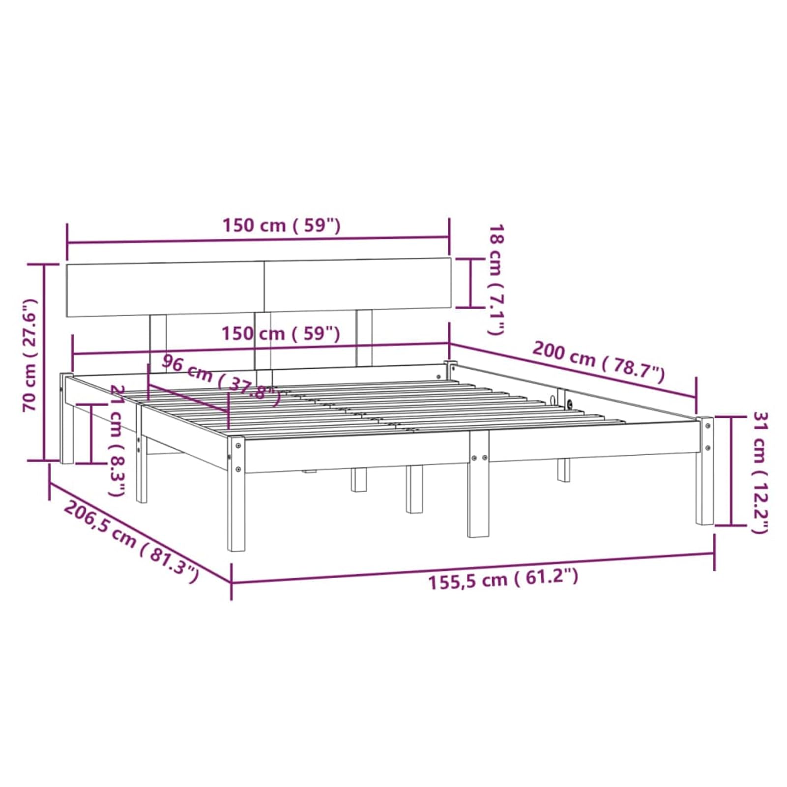 ATOMSTACK MAKER Cama de Madera Maciza de Pino, Color Gris, 150 x 200 cm, Con Somier Integrado y Cabecero Clásico, Ideal para Dormitorios Modernos y Escandinavos – Montaje Fácil