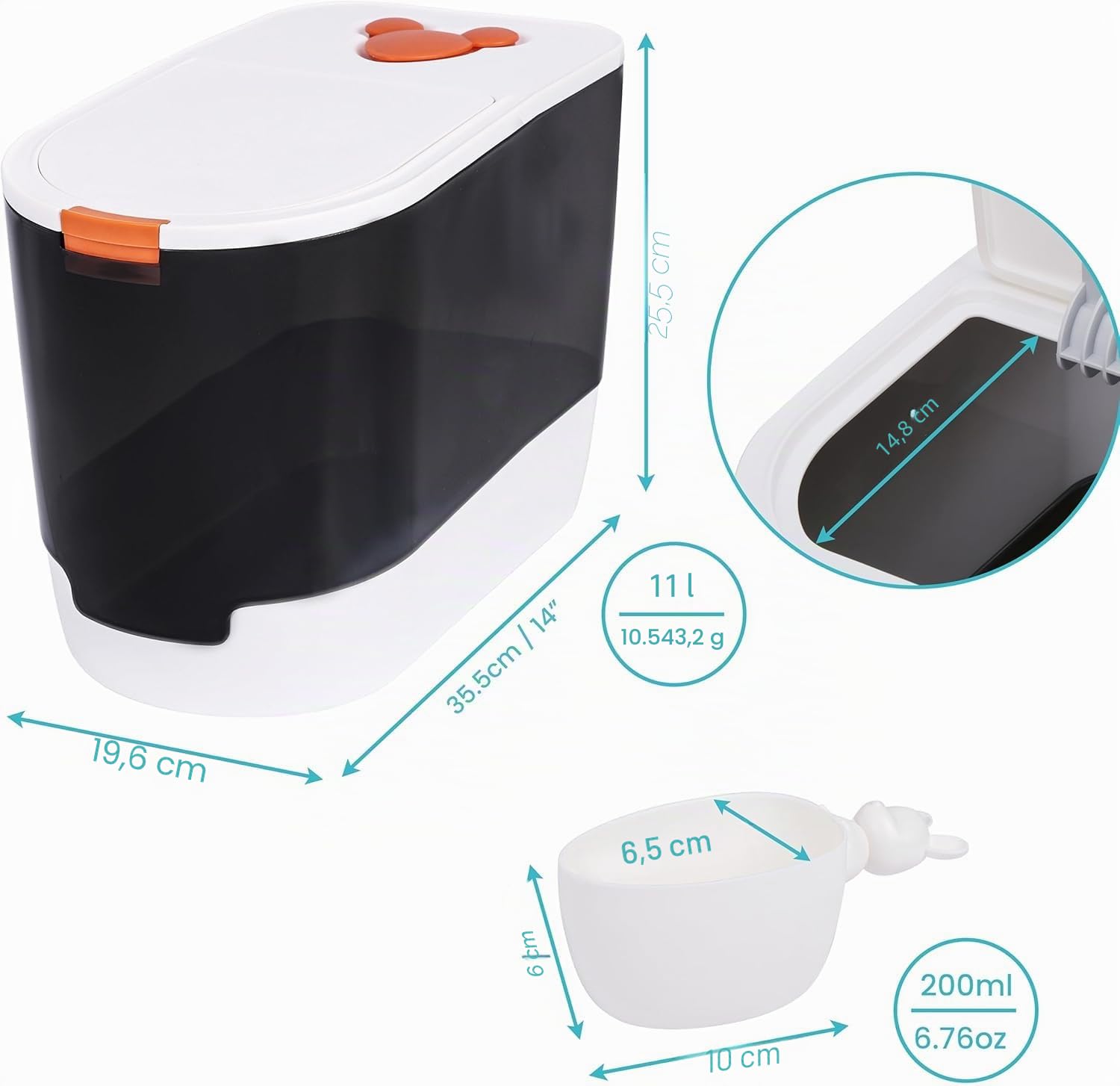 BELLE VOUS Contenitore Cibo Cani e Gatto con Paletta - Porta Crocchette con Coperchio 10 kg - Porta Cibo per Cani Gatti Uccelli - Contenitore per Mangimi Cereali e Alimenti Secchi