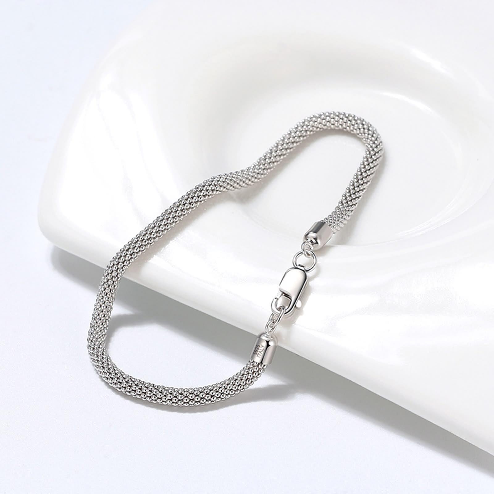 Pulsera mejor amiga mujer, pulseras amistad adultos, cadena palomitas maíz, pulseras bohemias 3 mm mujer, plata ley