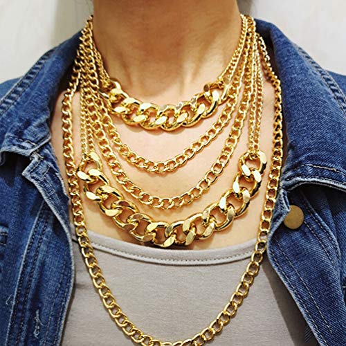 CIBIRICH Chunky Necklaces for women Punk Chain Multilayer Statement Collar Necklace Gold4