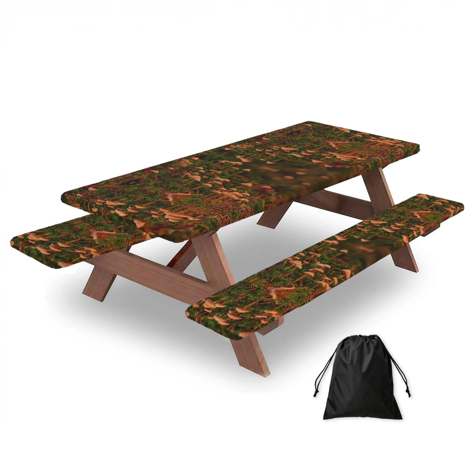 Zyjhyy Black Wild Mushroom Print 3 Pack Wipeable Picnic Bench Cover And Table Cover Lightweight Table Cloth For Camping Outdoor
